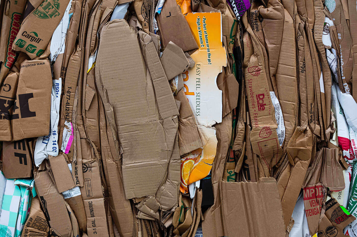Pile of compressed cardboard for recycling
